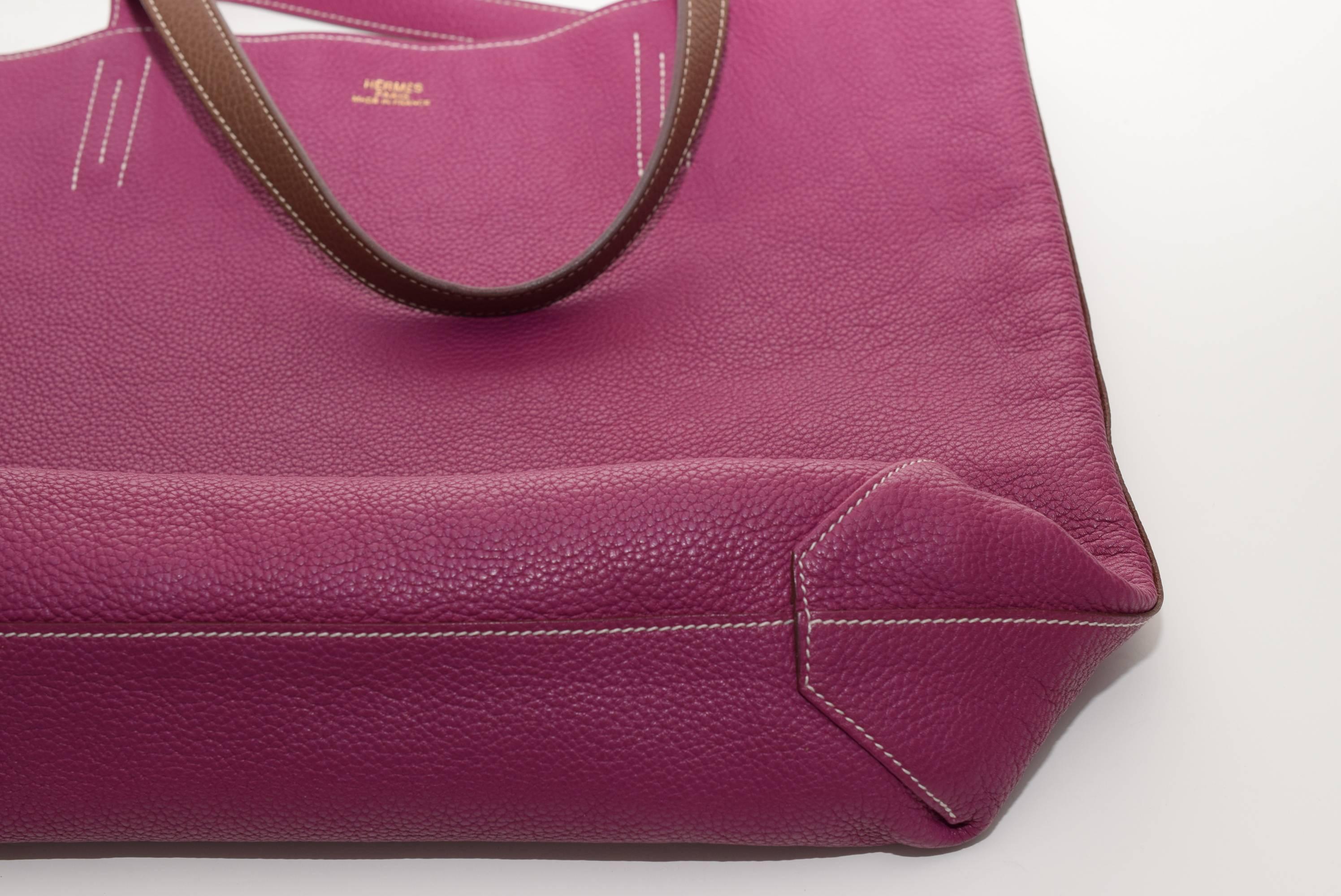 HERMÈS Double Sens Reversible Pink / Brown Tote Bag & Scarf 3