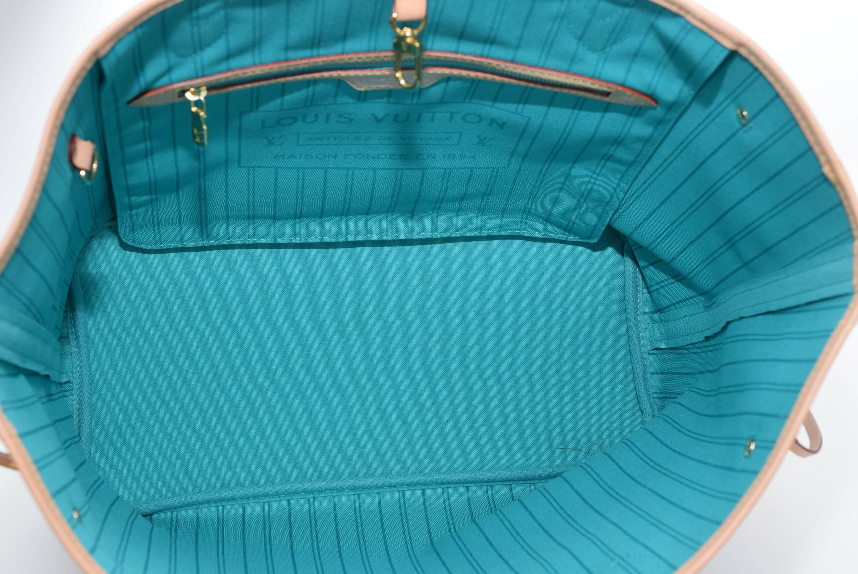 Women's or Men's LOUIS VUITTON Limited Edition Monogram V Neverfull Mm Turquoise Tote Bag