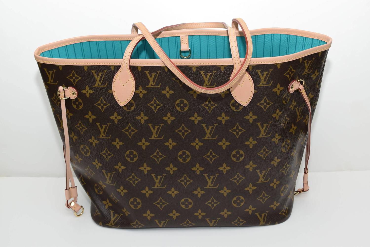 LOUIS VUITTON Limited Edition Monogram V Neverfull Mm Turquoise Tote ...