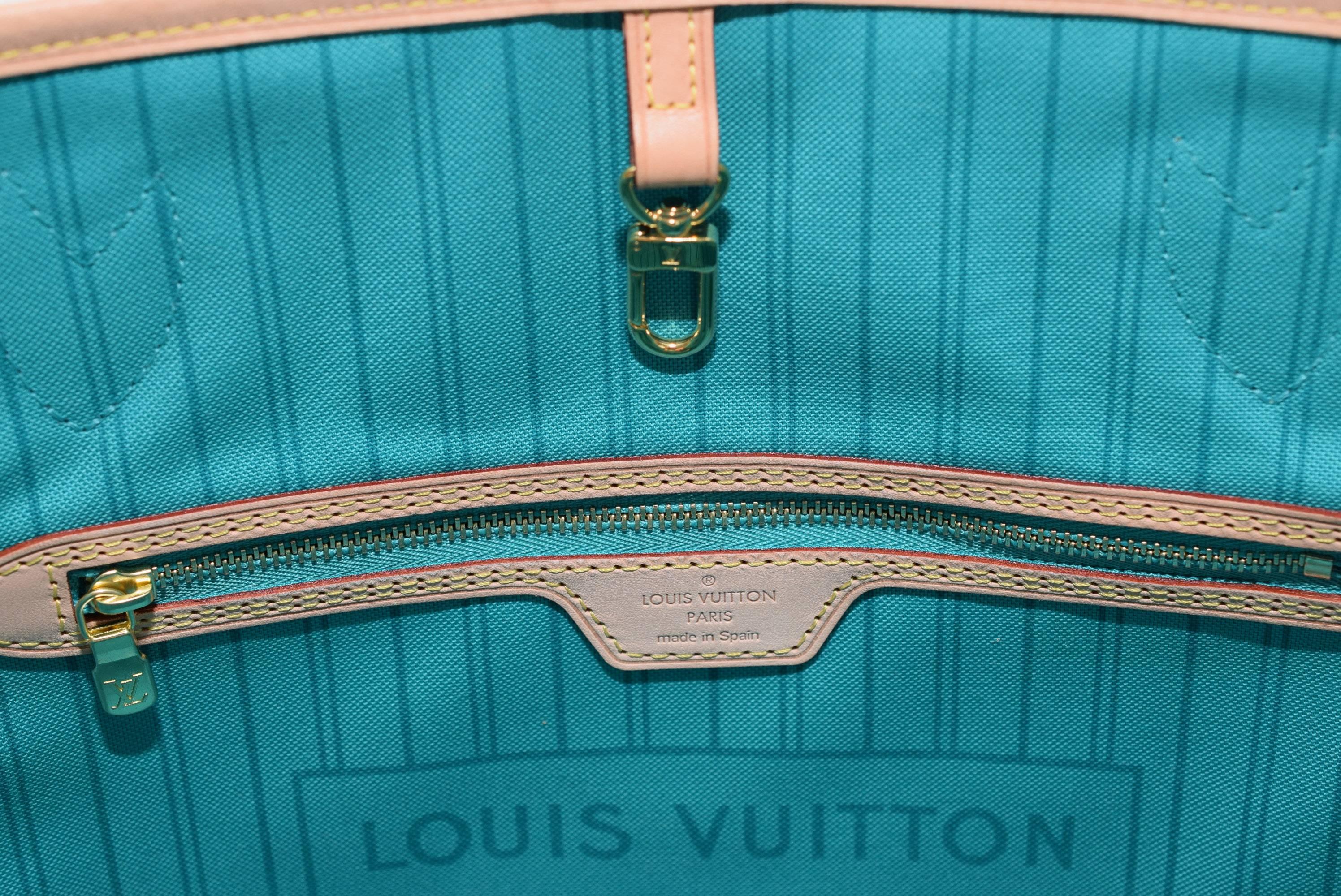 LOUIS VUITTON Limited Edition Monogram V Neverfull Mm Turquoise Tote Bag 2