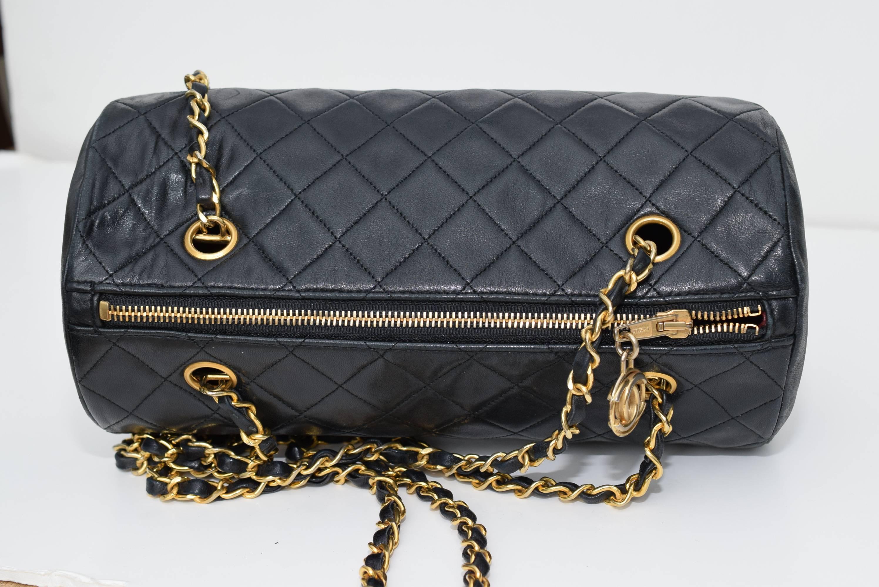 Women's Authentic Vintage Chanel Quilted Chain Cylinder Papillon Shoulder barrel Bag. 