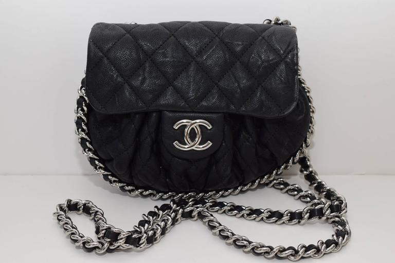 Chanel Black Quilted Washed Lambskin 'CHAIN AROUND' Crossbody Messenger