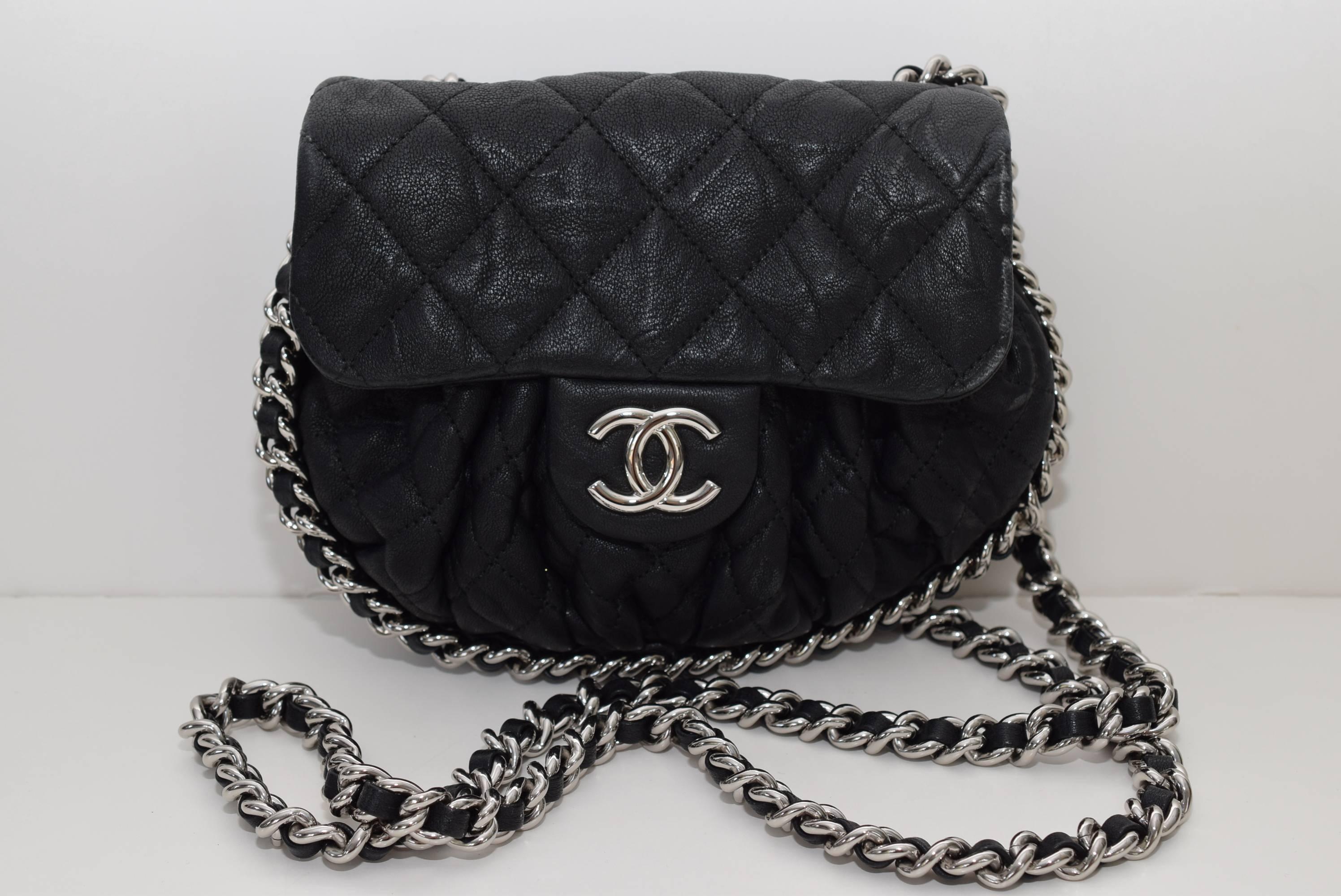 Women's or Men's CHANEL Washed Lambskin Quilted small Chain Around Messenger Bag