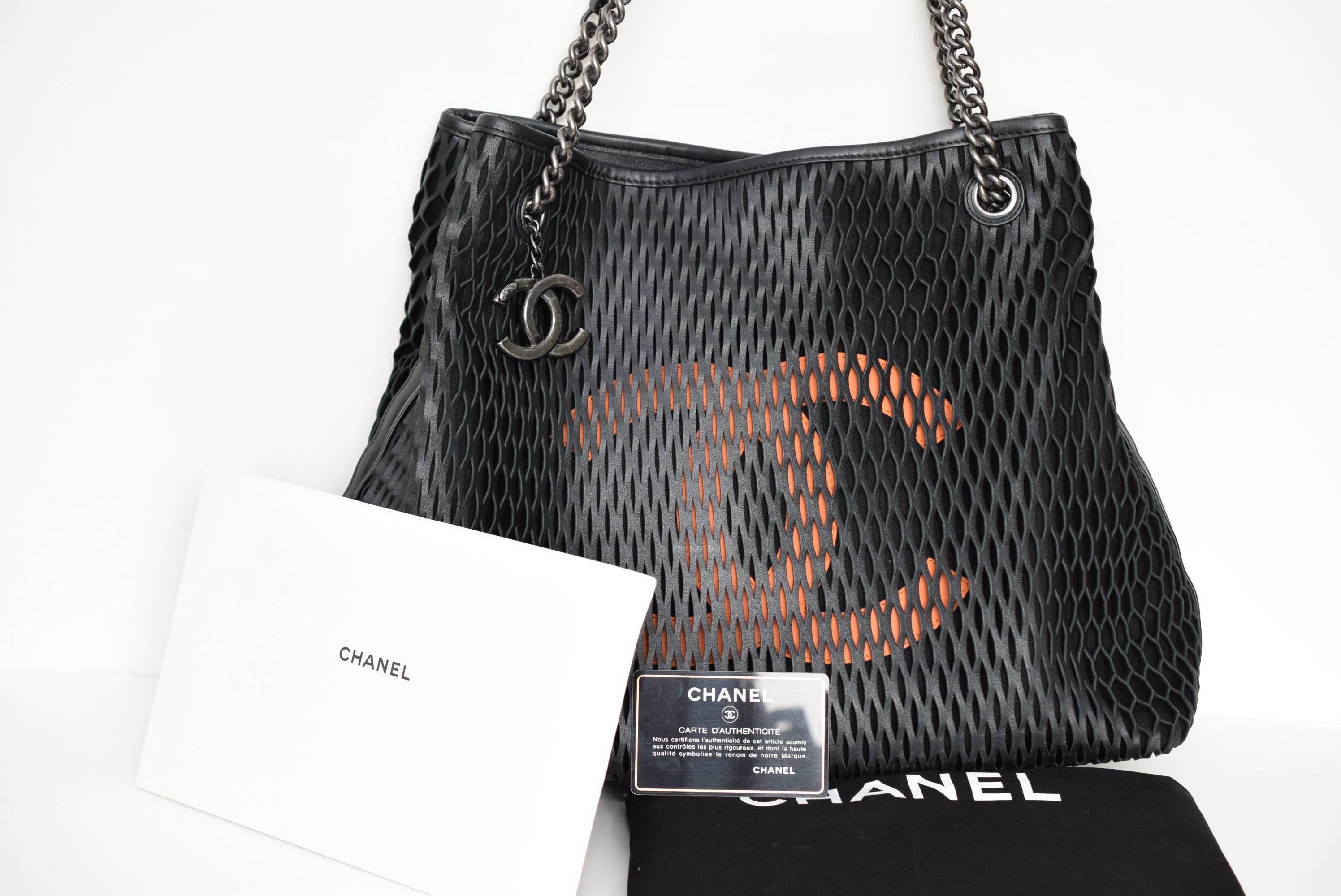 New Chanel Black Shopping Bag w/Orange CC logo 1