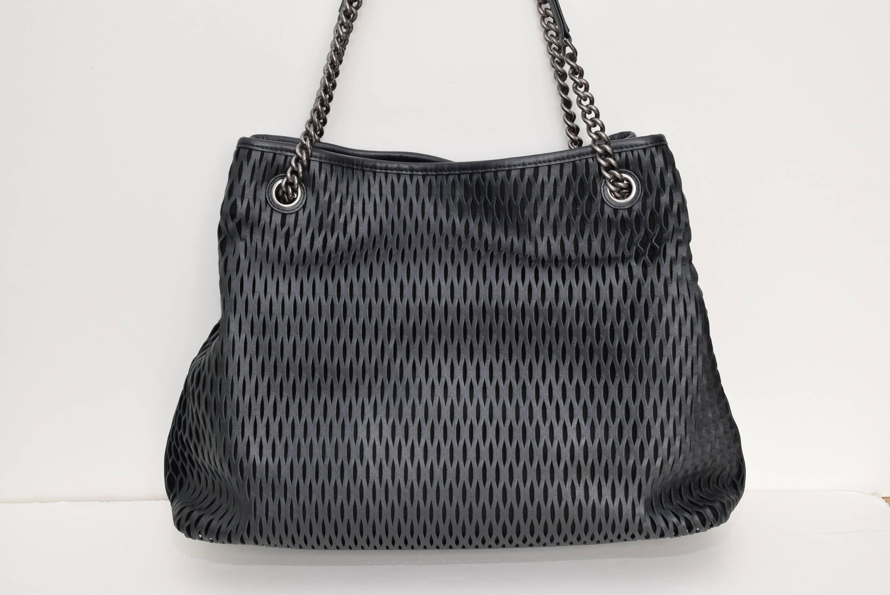 New Chanel Black Shopping Bag w/Orange CC logo 5