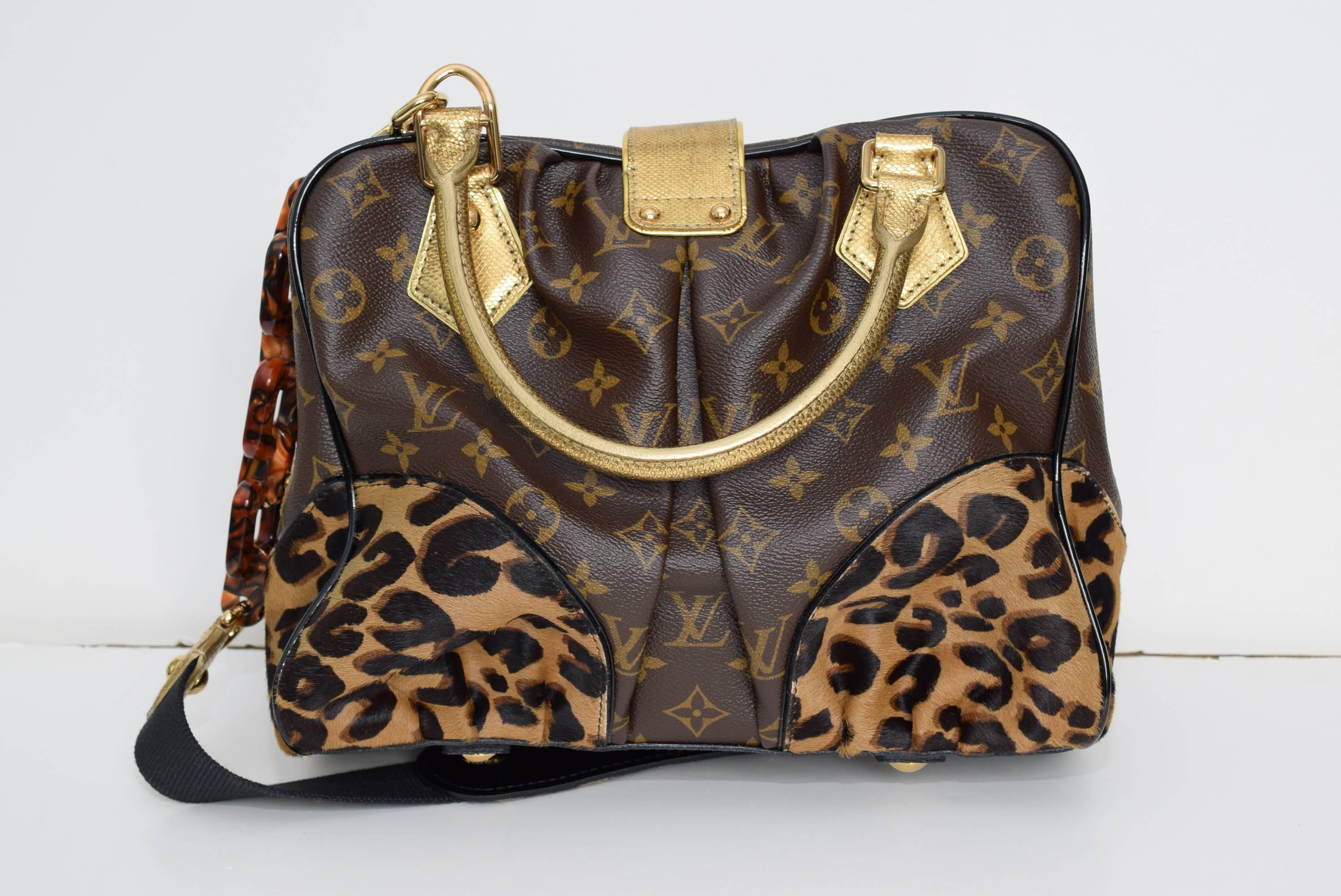 Black RARE Limited Edition Louis Vuitton Monogram & Leopard Pony Hair Adele Bag