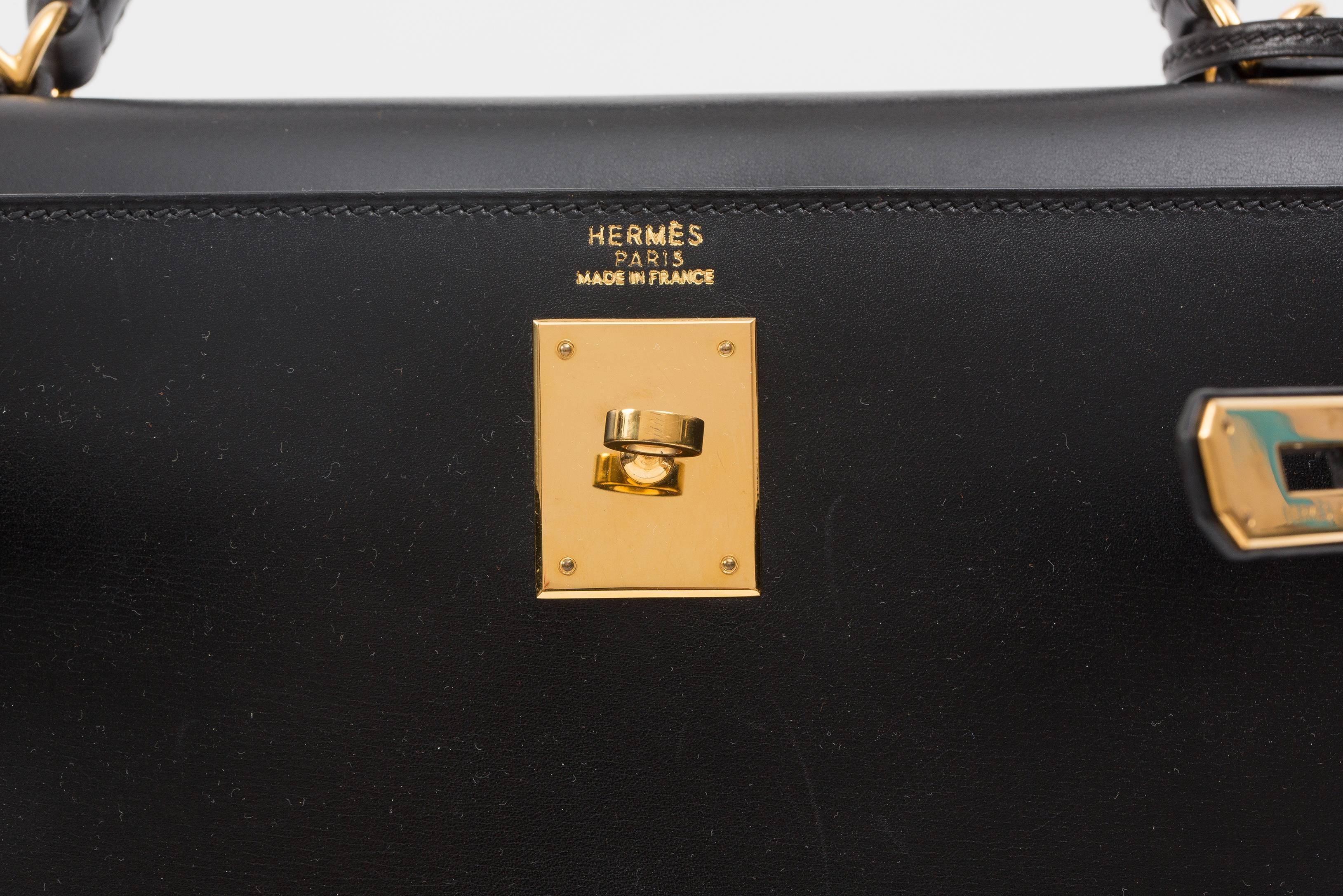 Hermes Kelly Black Box Calf Bag in 32cm. 4