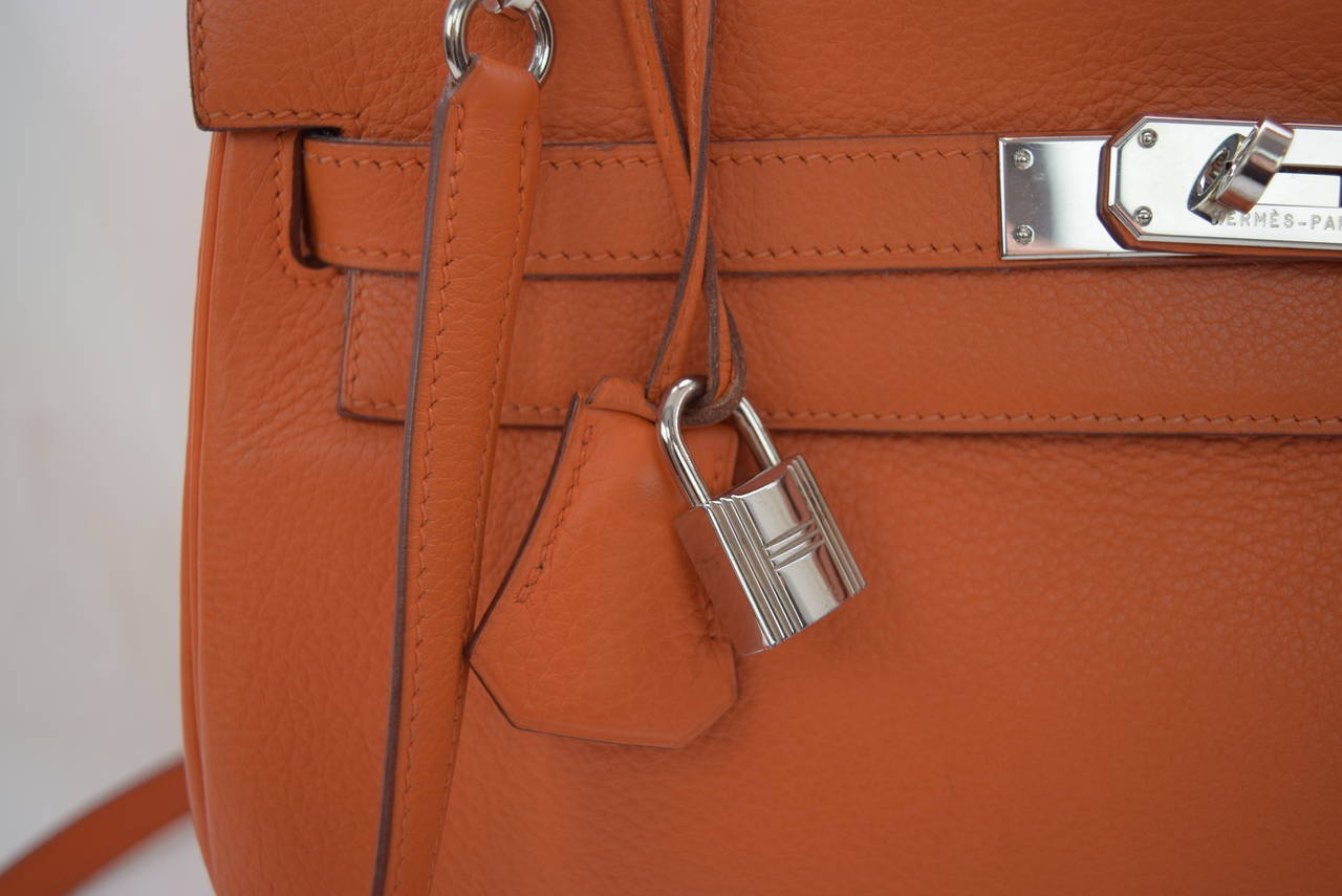 Women's Hermes Kelly 32 cm Orange Clemence Bag with Palladium Hardware.Circa 2003