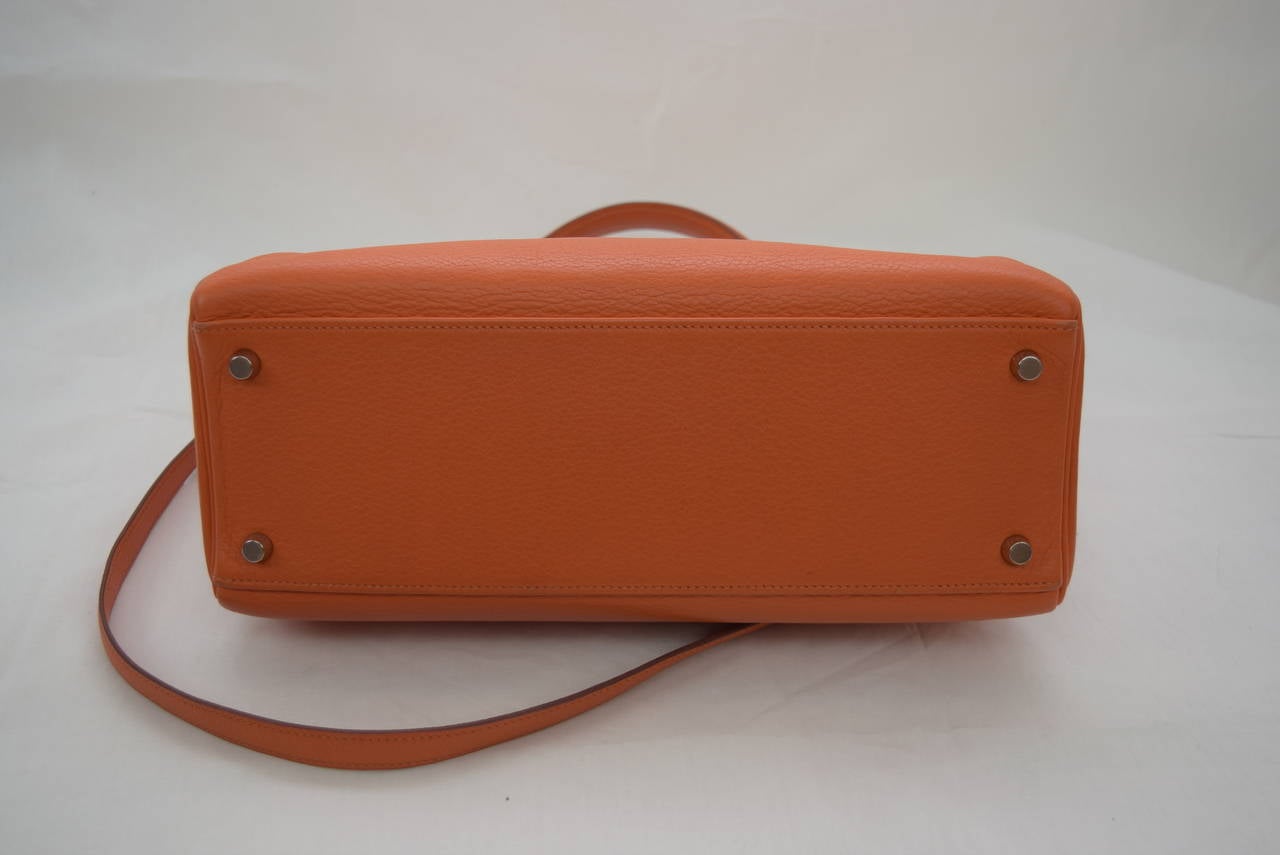 Hermes Kelly 32 cm Orange Clemence Bag with Palladium Hardware.Circa 2003 2