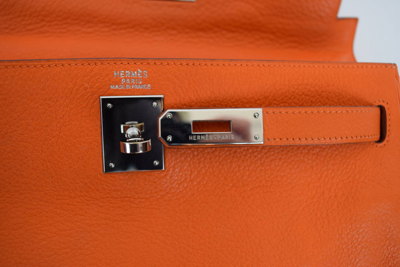 Hermes Kelly 32 cm Orange Clemence Bag with Palladium Hardware.Circa 2003 4