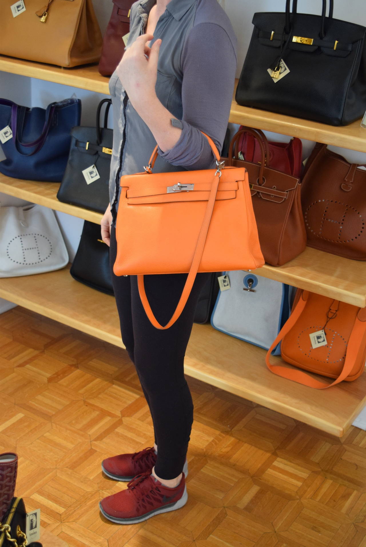 Hermes Kelly 32 cm Orange Clemence Bag with Palladium Hardware ...  