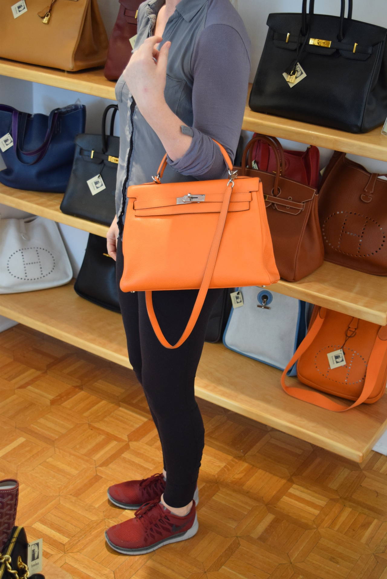 Hermes Kelly 32 cm Orange Clemence Bag with Palladium Hardware.Circa 2003 6