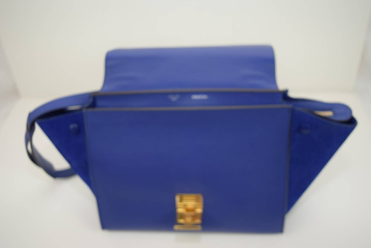 Celine Two Color Blue Leather and Suede \u0026quot;Trapeze \u0026quot; Bag .Circa 2009 ...