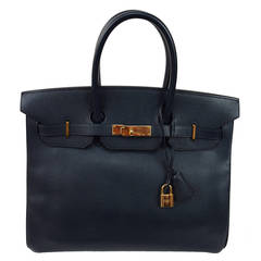 Vintage Hermes Dark Navy Blue Coucheval Birkin 35 cm bag