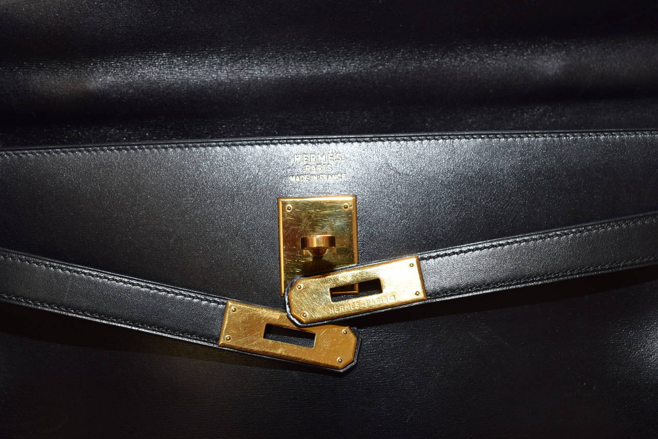 Women's Hermes Black Kelly Box Calf .35 cm .Circa : 1997 .Made in France