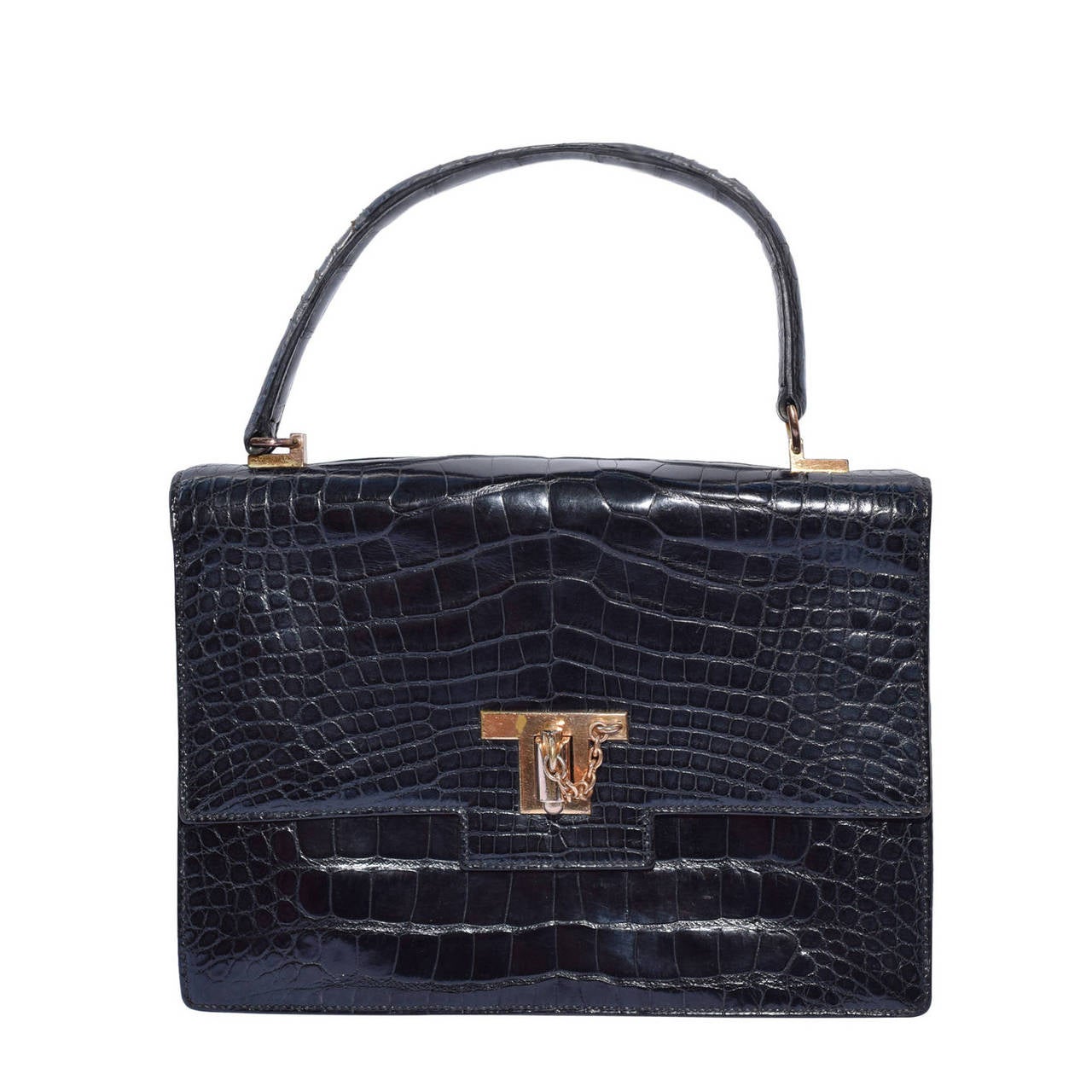 Hermes Vintage &quot;Alligator &quot;Clutch and Purse Bag .Black .Circa :1957 at 1stdibs