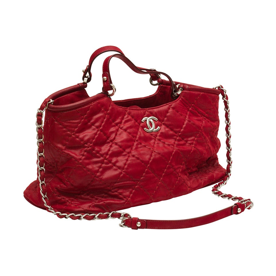 Chanel Red Shoulder Bag with Palladium Hardware ..
