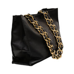 Chanel Black Calf Leather Tote Bag Oversized with Long Chain ..
