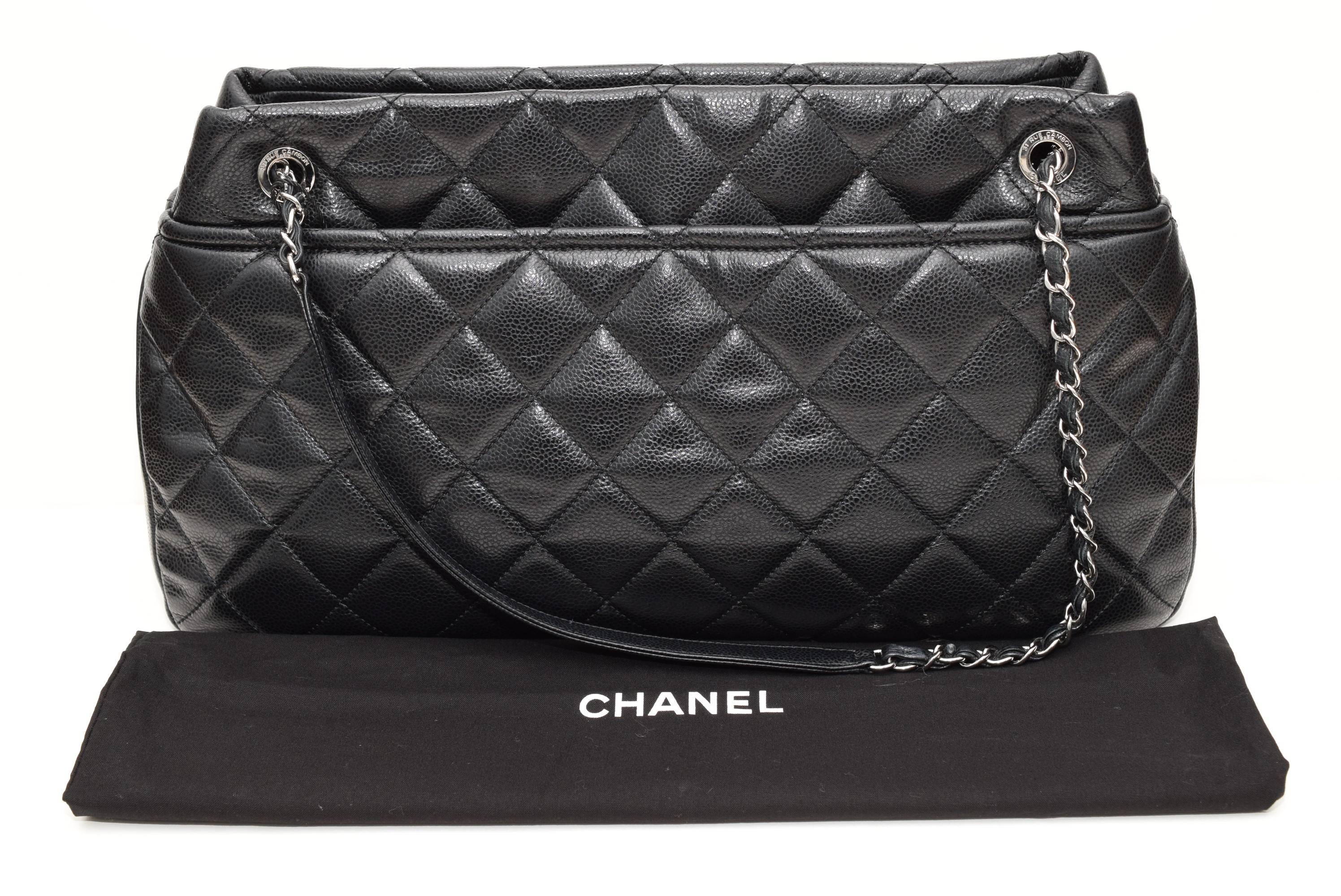 Chanel Black Caviar Leather Quilted New style Shoulder bag with Palladium Hardware .This bag is in 