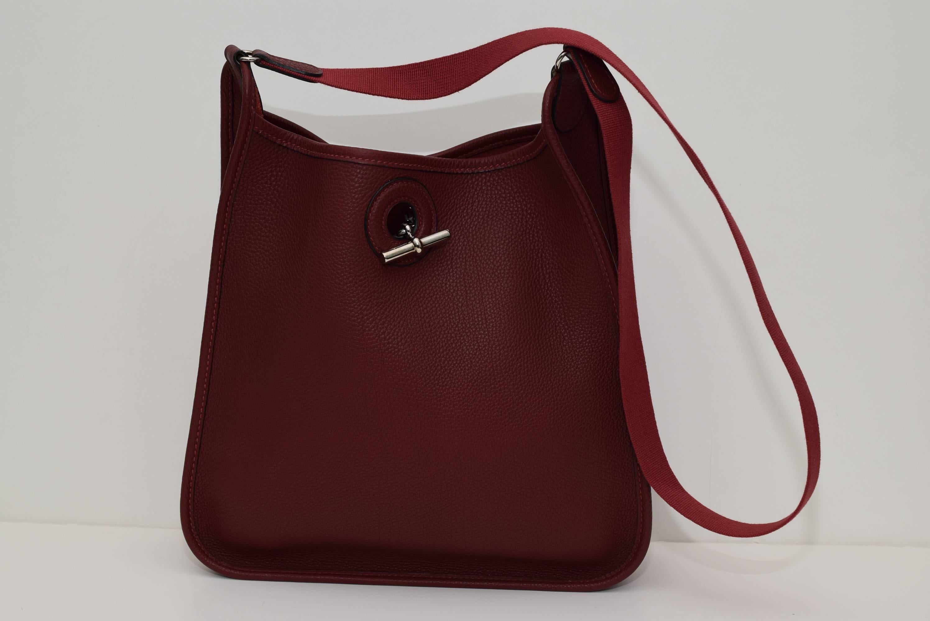 Hermes Vespa PM in Wine Red color. Size 12 X 10.5 X 3.25 inches with 17