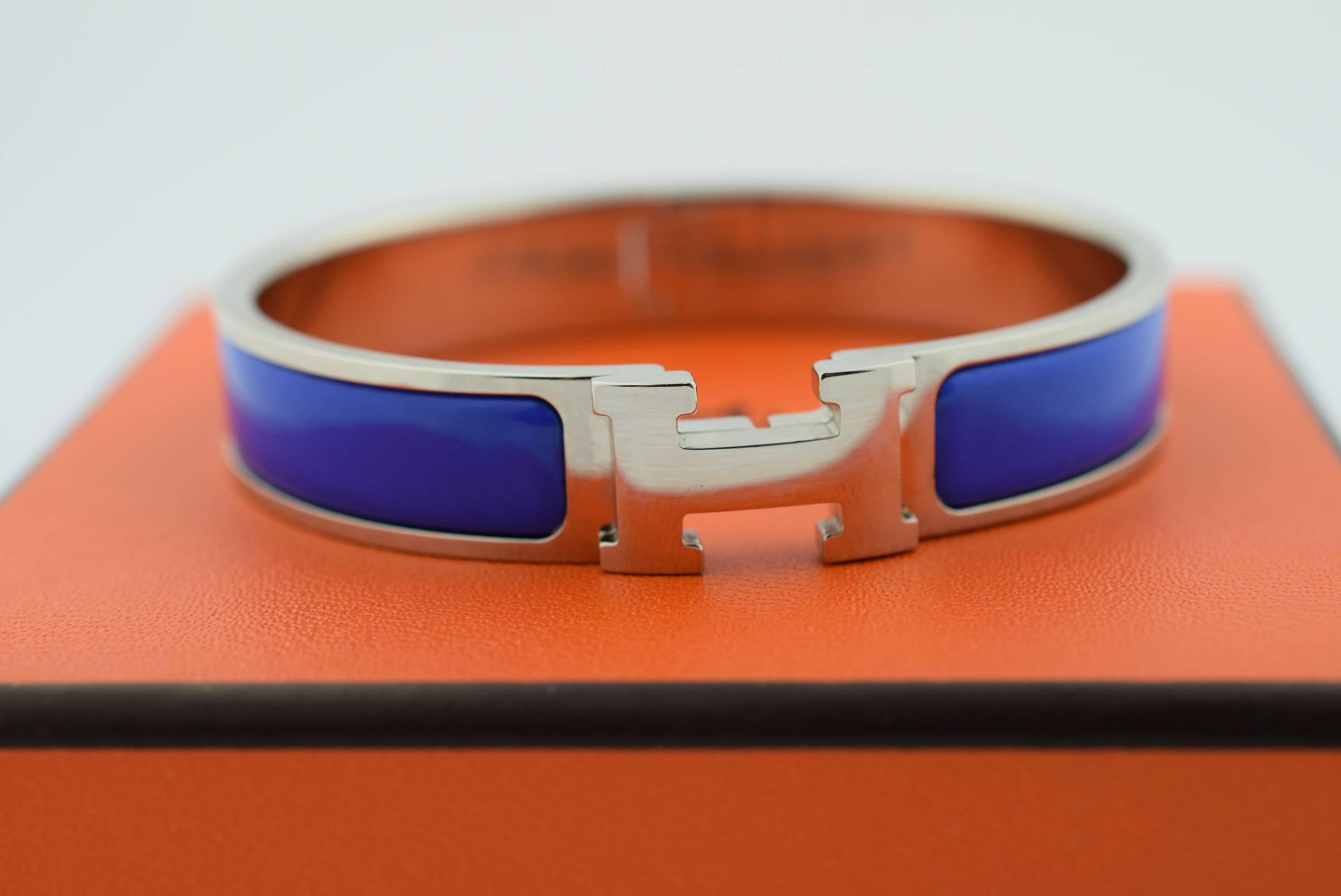 Women's or Men's Hermes Purple Enamel Clic H Bracelet in GM size.