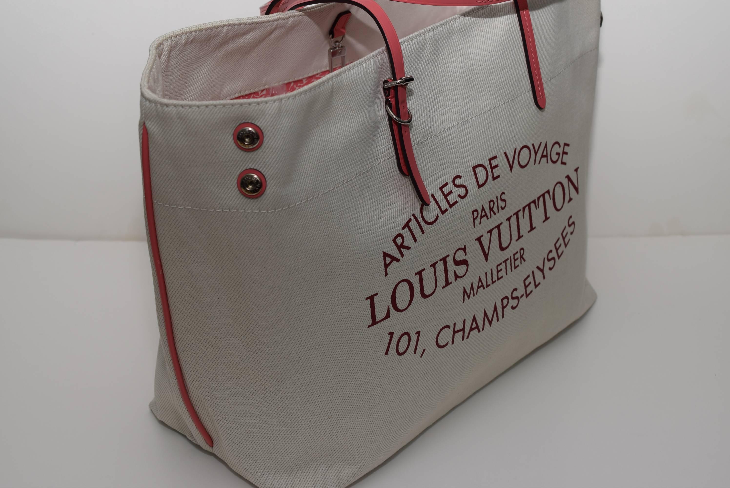 LOUIS VUITTON Coral Cotton Canvas Articles De Voyage Cabas Mm White /Pink Tote B For Sale 1