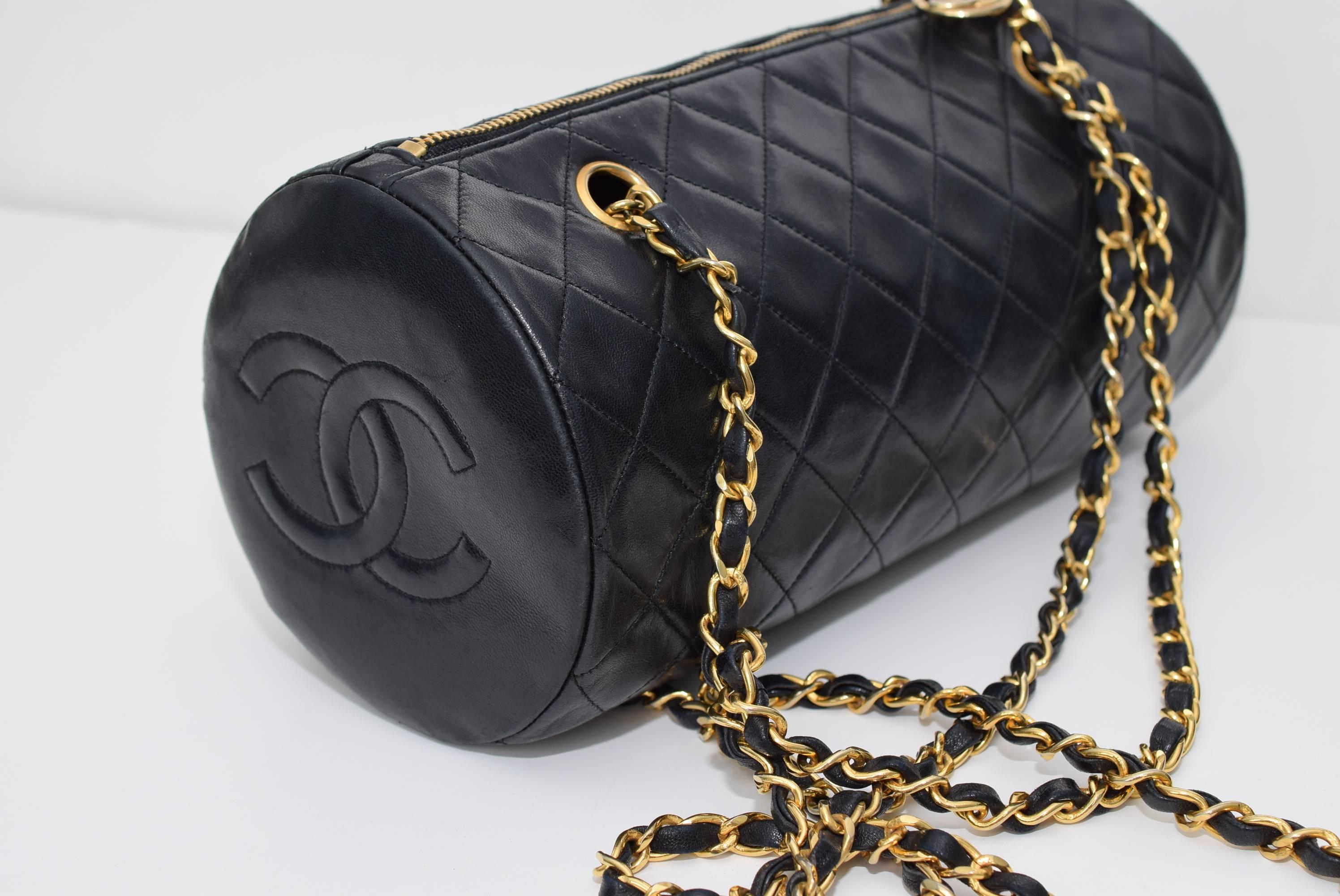 Authentic Vintage Chanel Quilted Chain Cylinder Papillon Shoulder barrel Bag.  2