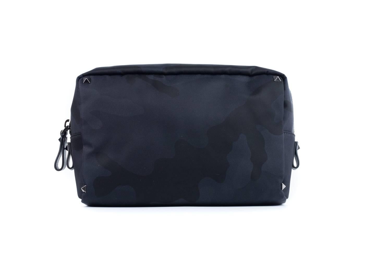 Valentino Women's Black Camouflage Printed Nylon Pouch For Sale 1