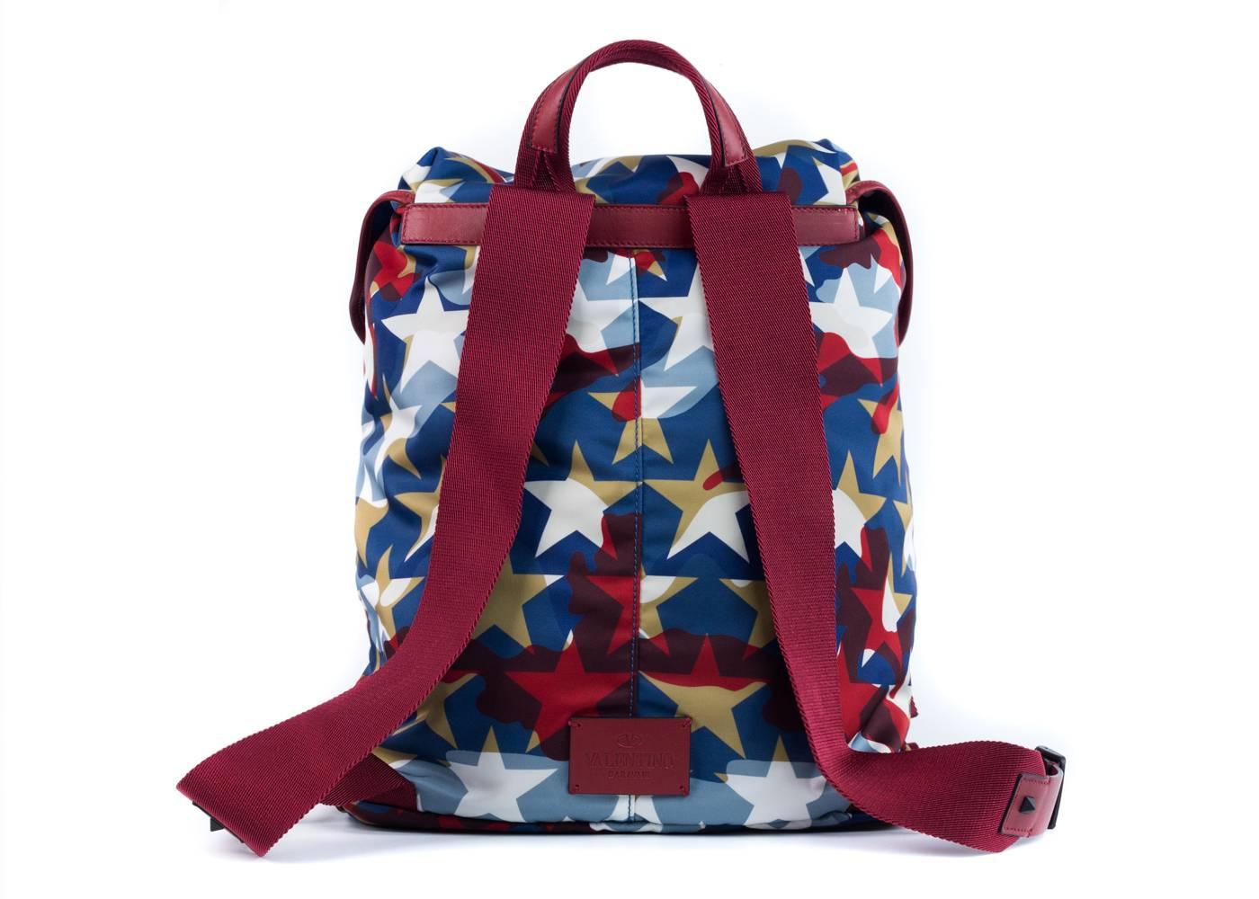 Black Valentino Multicolor Red Blue White Camustar Nylon Backpack For Sale