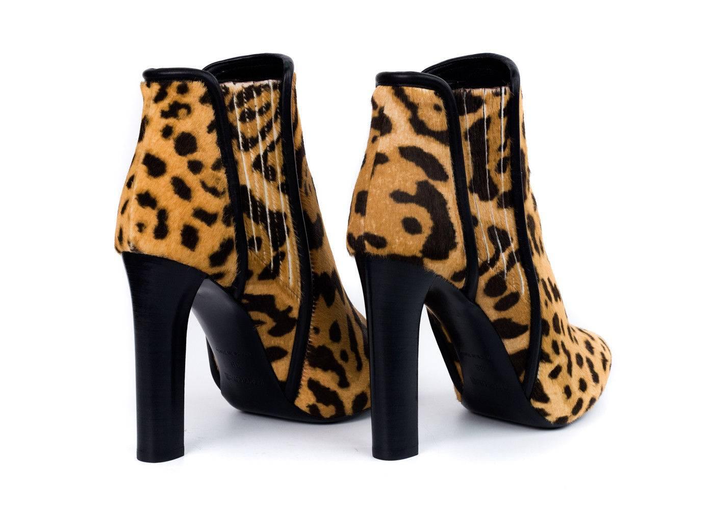 Orange Roberto Cavalli Womens Leopard Print Leather Booties  For Sale