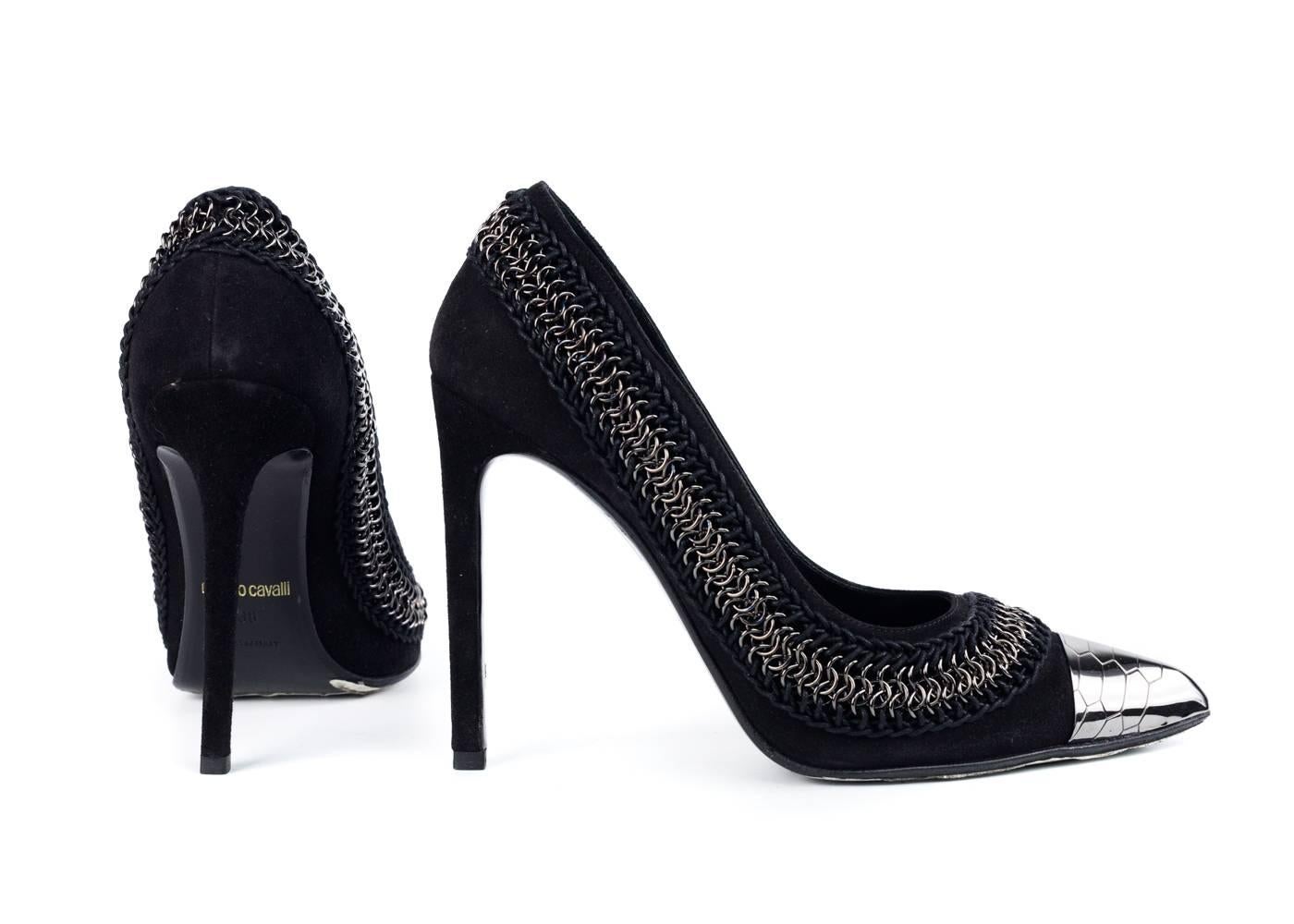 Roberto Cavalli Womens Suede Pumps w/Embossed Metal Toe In New Condition In Brooklyn, NY