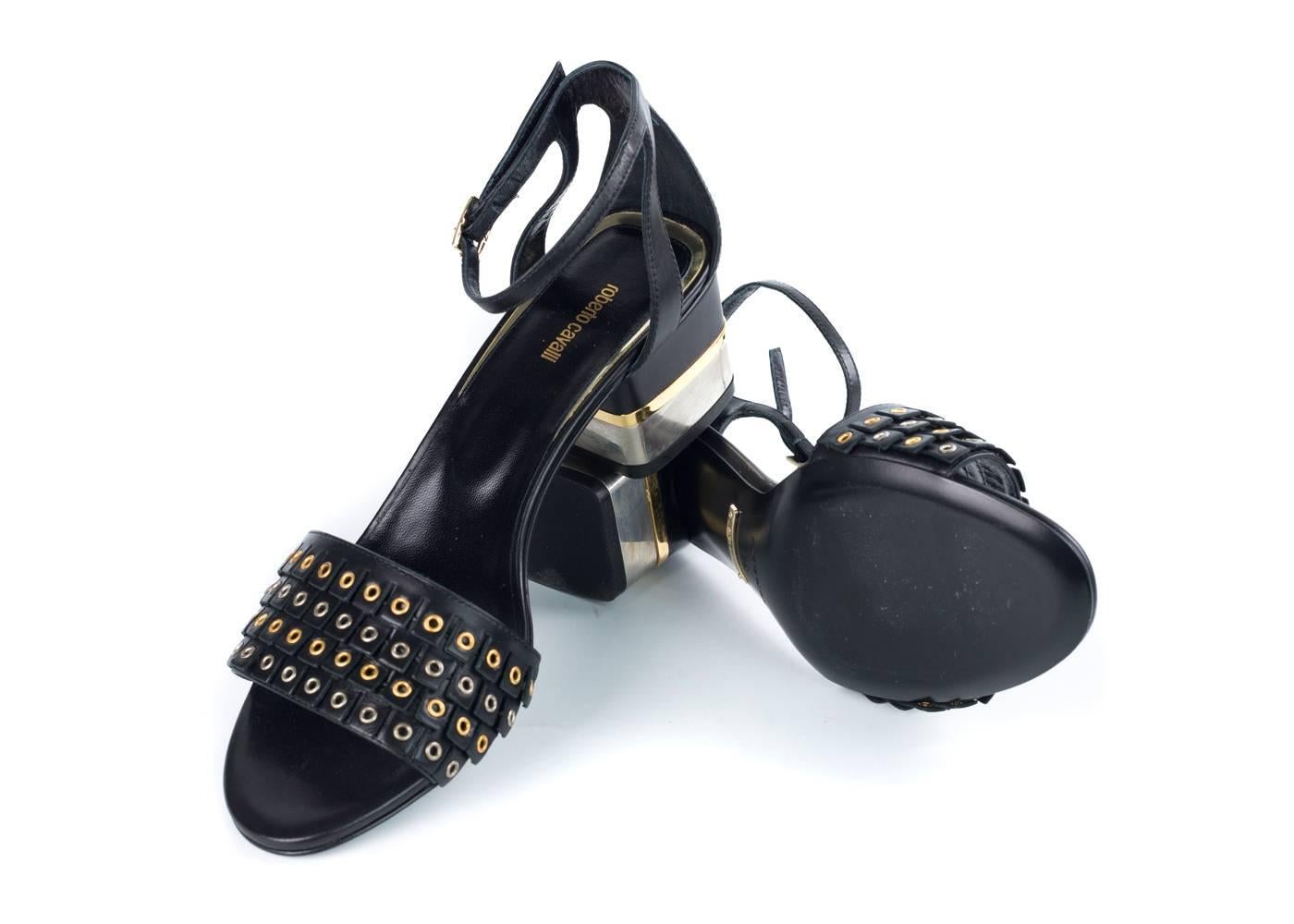 Roberto Cavalli Womens Black Eyelet Dress Sandals Pumps For Sale 1