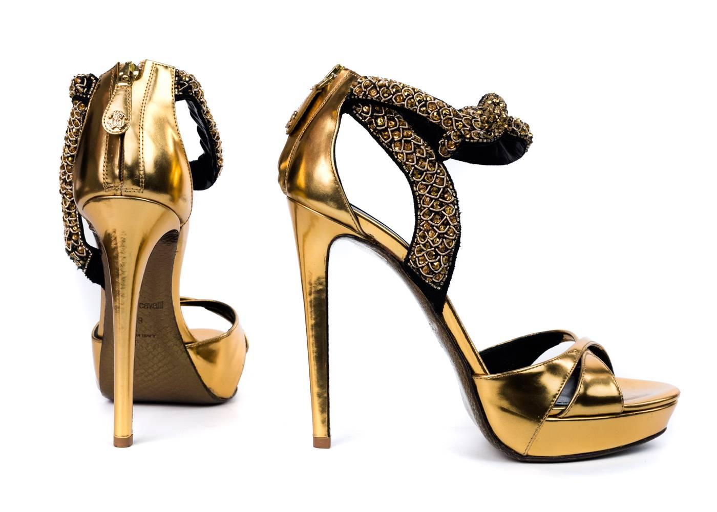 Roberto Cavalli Womens Embellished Strap Stiletto Sandal In New Condition For Sale In Brooklyn, NY