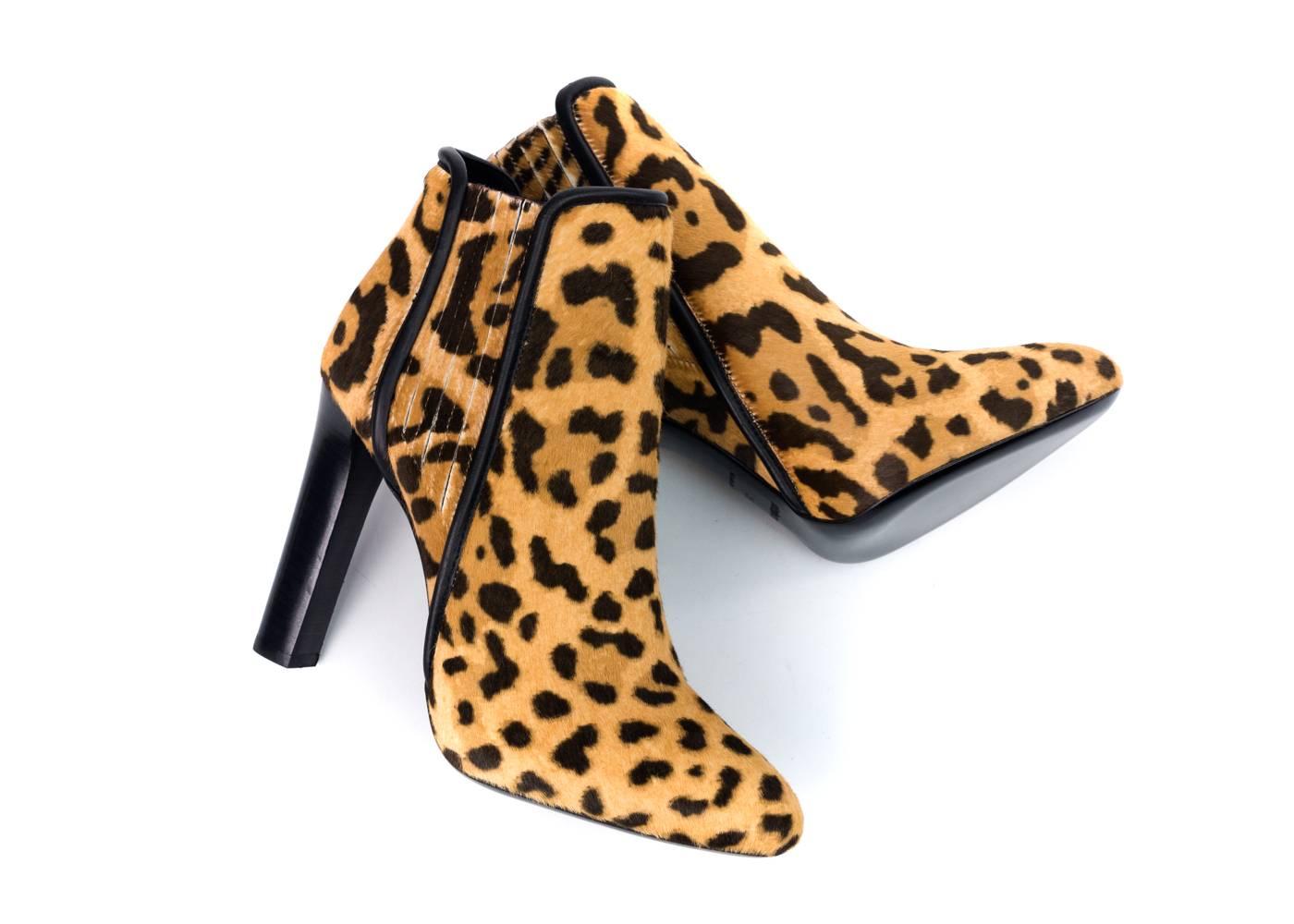 Orange Roberto Cavalli Womens Leopard Print Leather Booties For Sale
