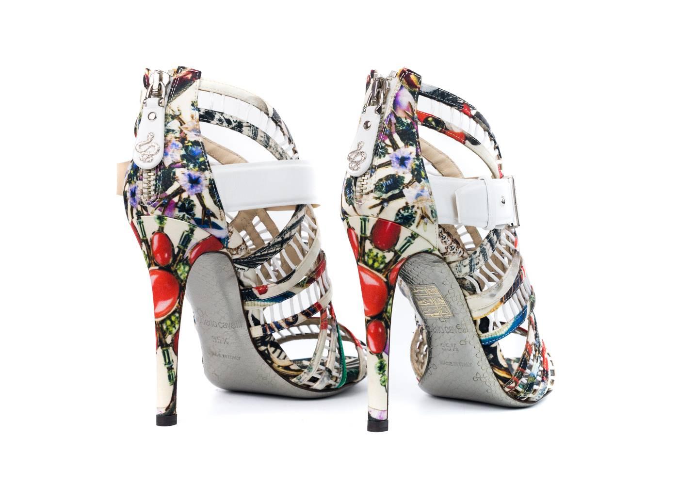 Women's Roberto Cavalli Womens Abstract Print Cage Silk Pumps For Sale