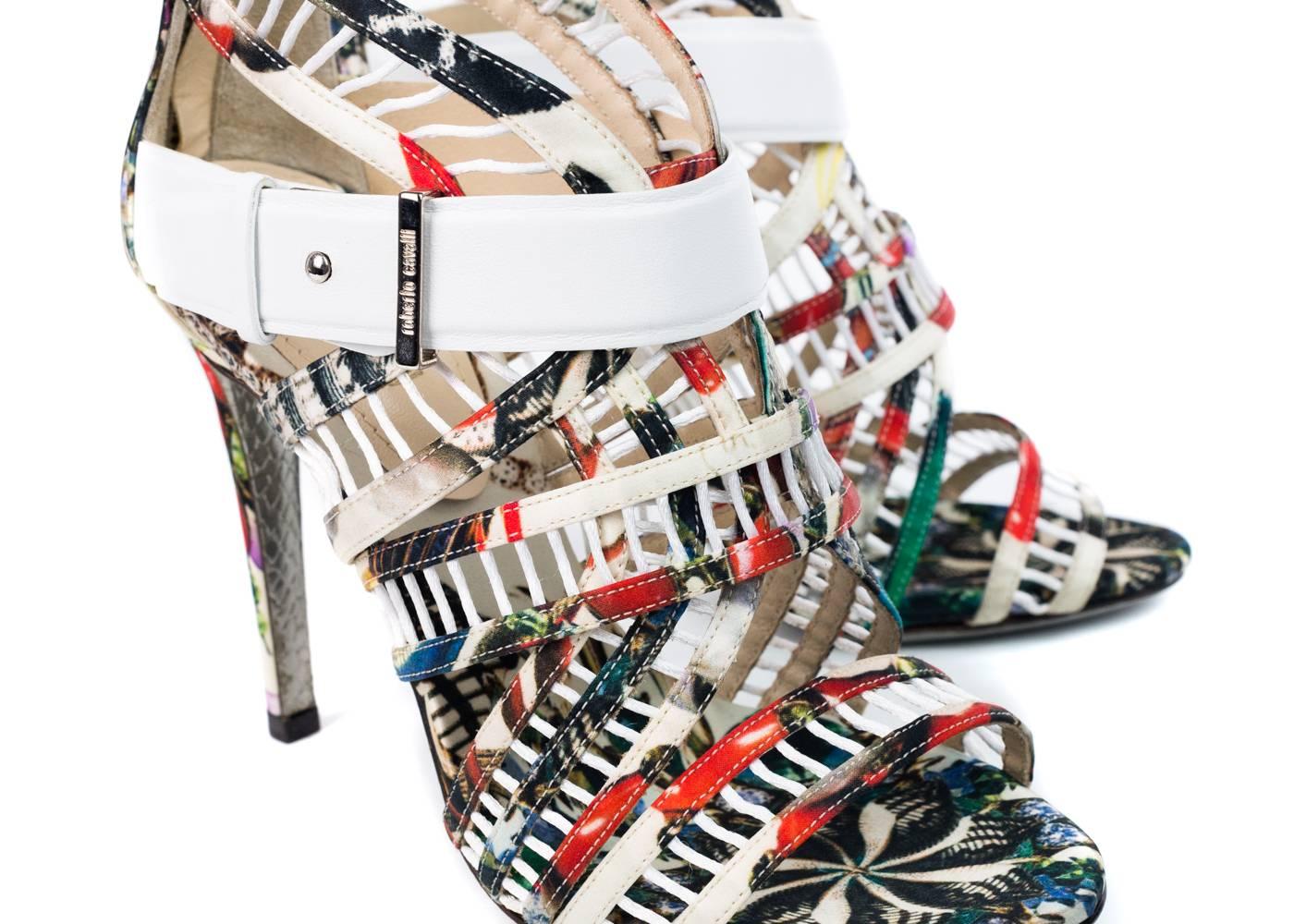 Roberto Cavalli Womens Abstract Print Cage Silk Pumps In New Condition For Sale In Brooklyn, NY