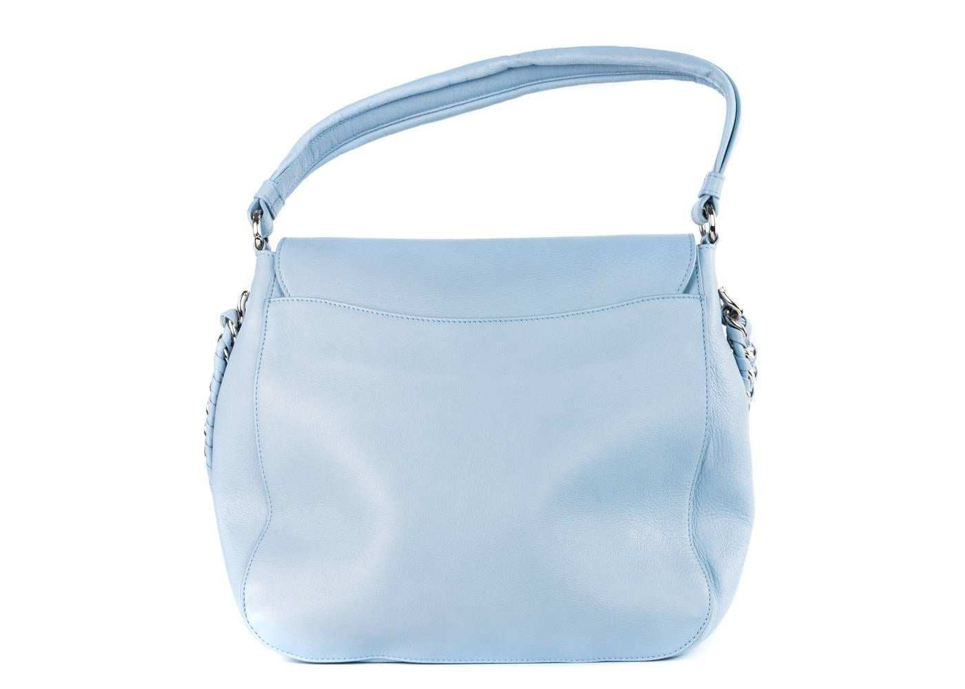 Women's  Roberto Cavalli Women Baby Blue Leather Messenger Flap Shoulder Bag Rtl $3500 For Sale