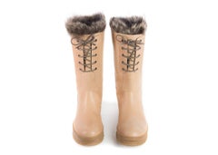 Brunello Cucinelli Womens Beige Lace Up Fur Rain Knee Boots