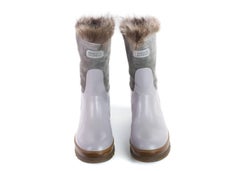 Brunello Cucinelli Women's Grey Leather Fur Trim BootsBrand New in Original Box