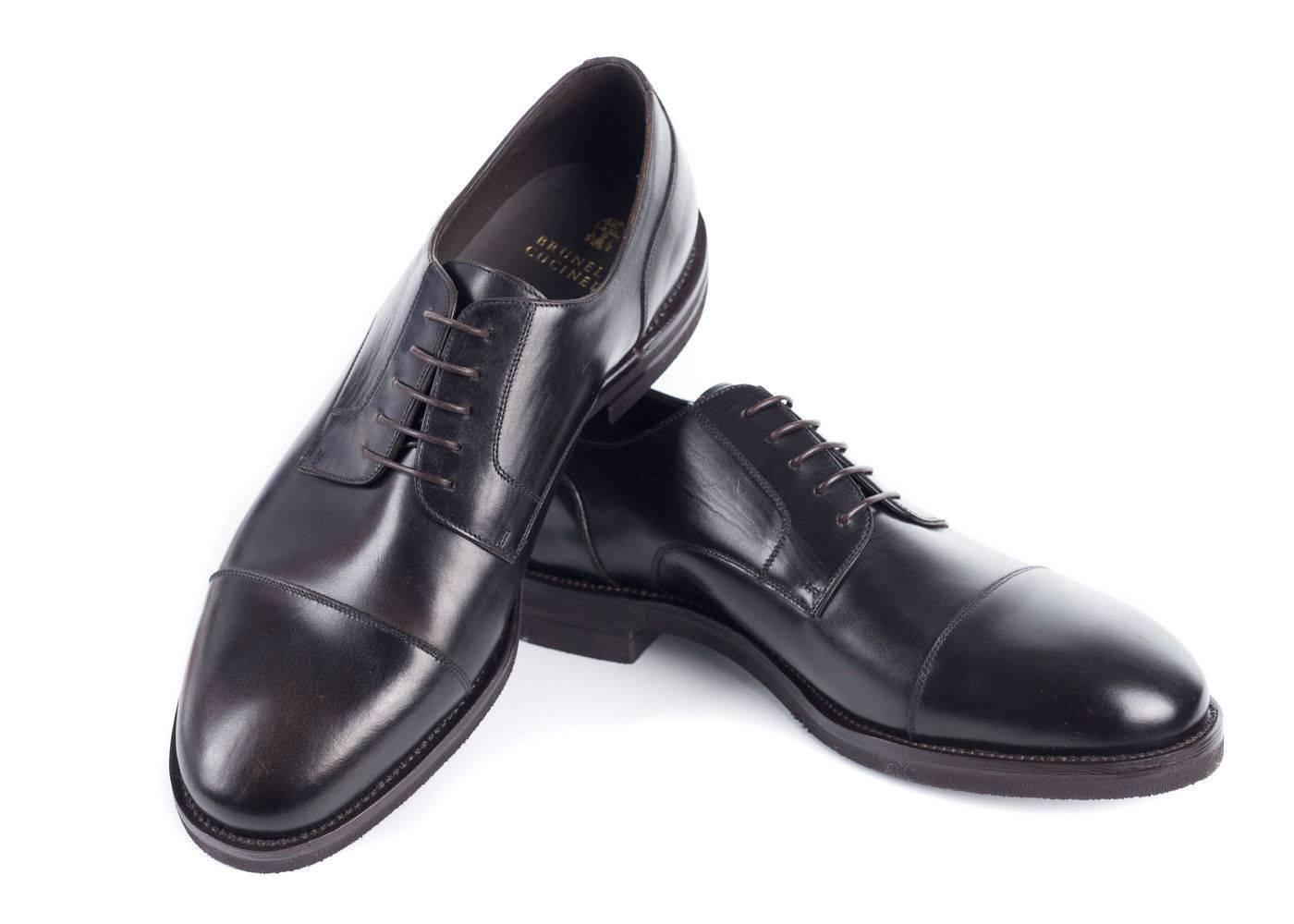 Brunello Cucinelli Men's Dark Brown Leather Derby Shoe For Sale 1