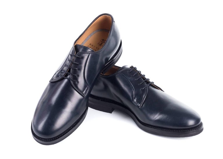 Brunello Cucinelli Men's Dark Navy Leather Oxford Dress Shoe For Sale ...