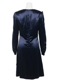 Prada Womens Navy Velvet V Neckline Long Sleeve Dress
