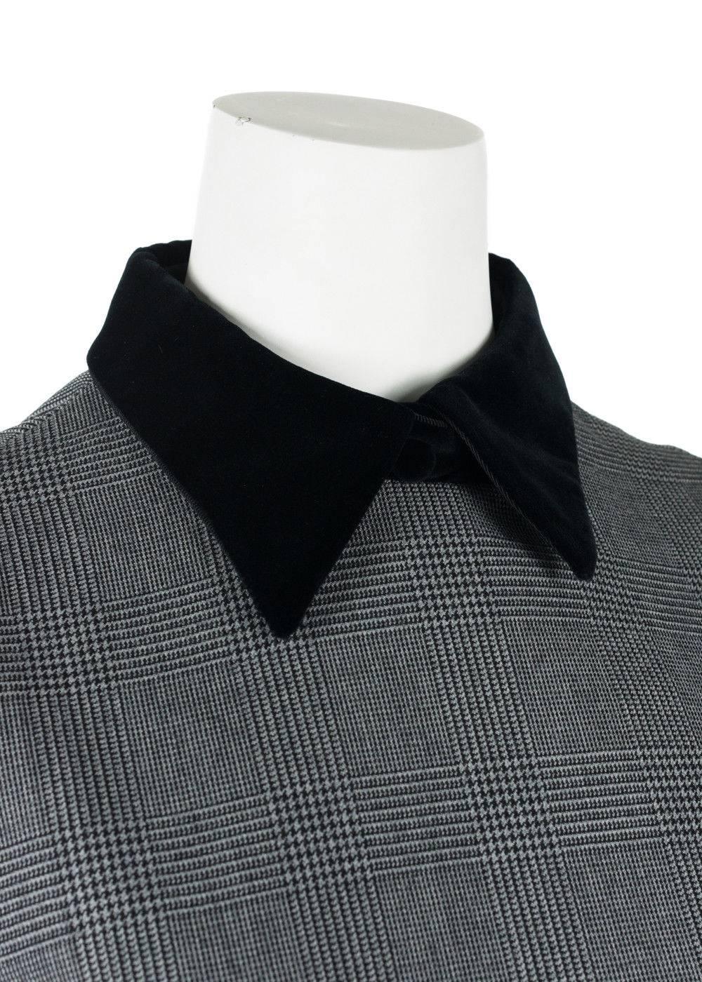 Gray Prada Womens Grey Plaid Velvet Collar Belted Short Sleeve Dress