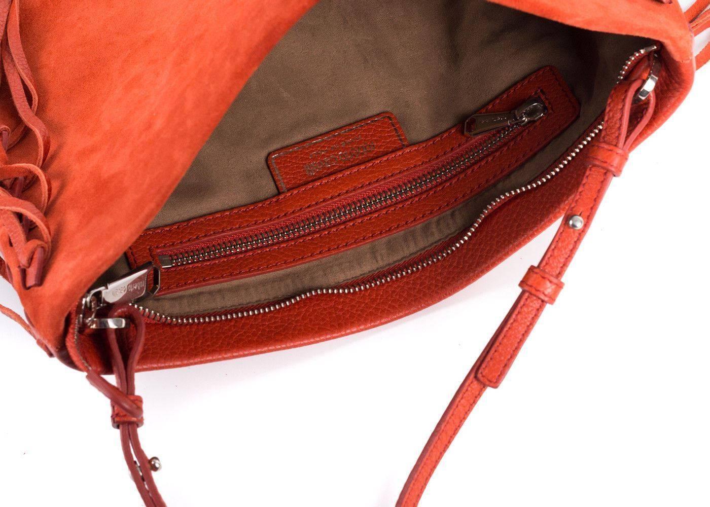 Red Roberto Cavalli Womens Orange Suede Leather Fringe Edge Handbag For Sale