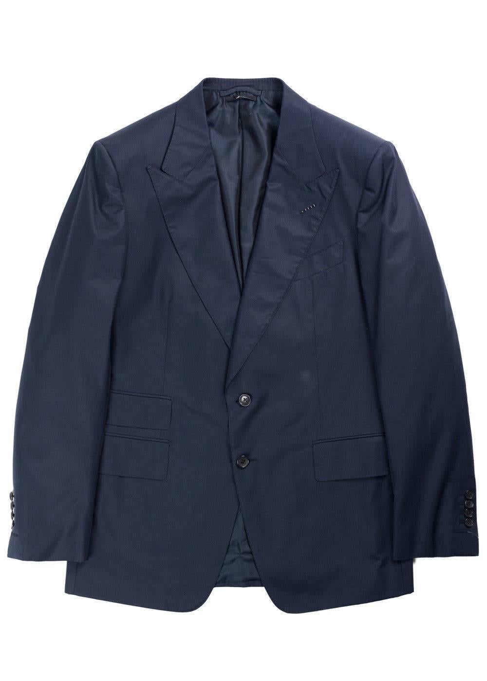Men's Tom Ford Navy Shelton Base Cotton 2-Piece Suit For Sale