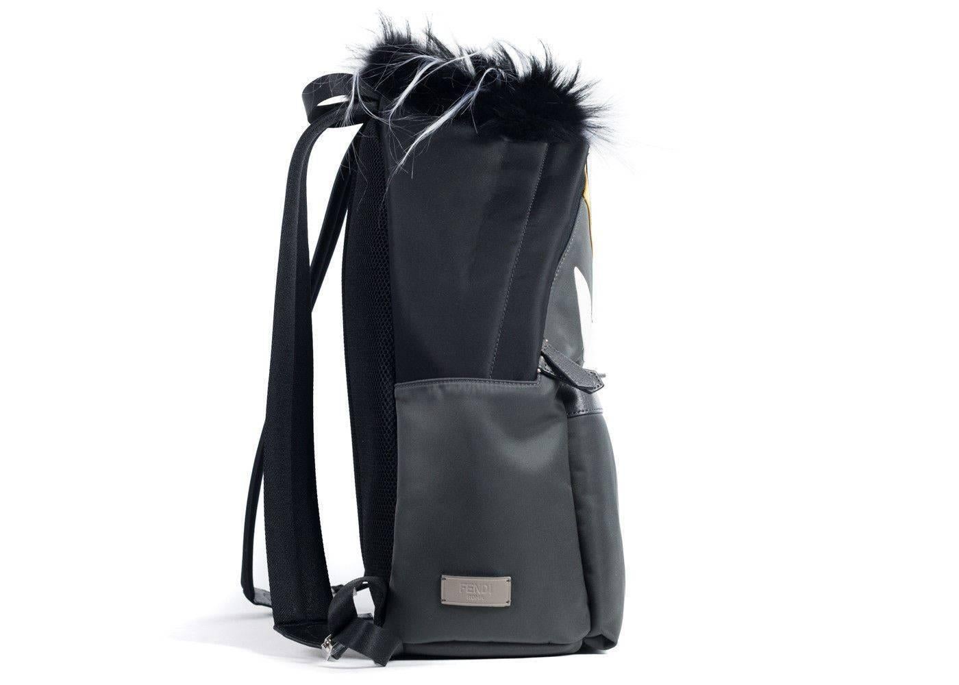 Fendi Grey Fox Fur Reptile Print Zip Around Monster Eyes Backpack In New Condition For Sale In Brooklyn, NY