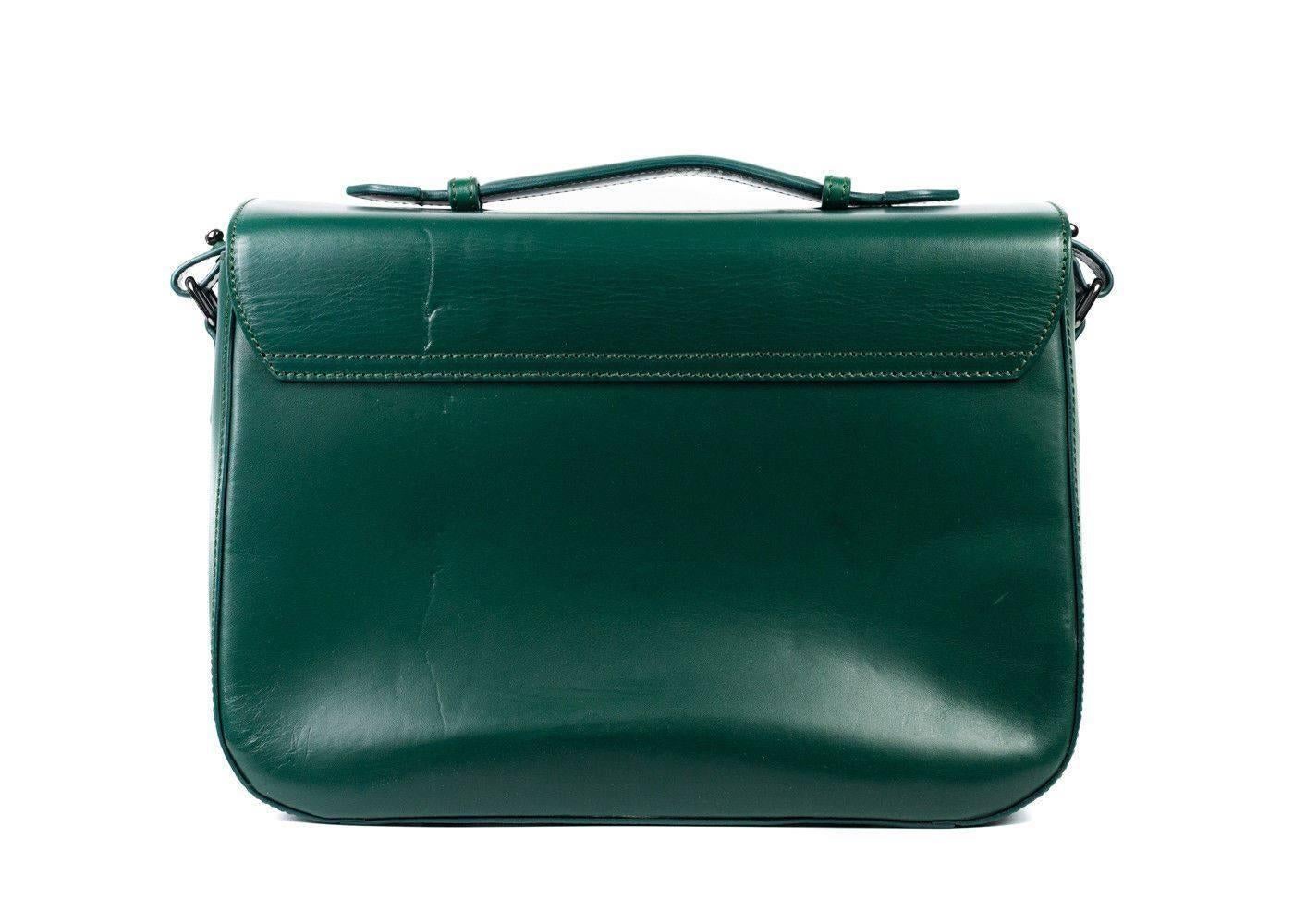 Roberto Cavalli Green Smooth Leather Double Strap Satchel Shoulder Bag For Sale 1