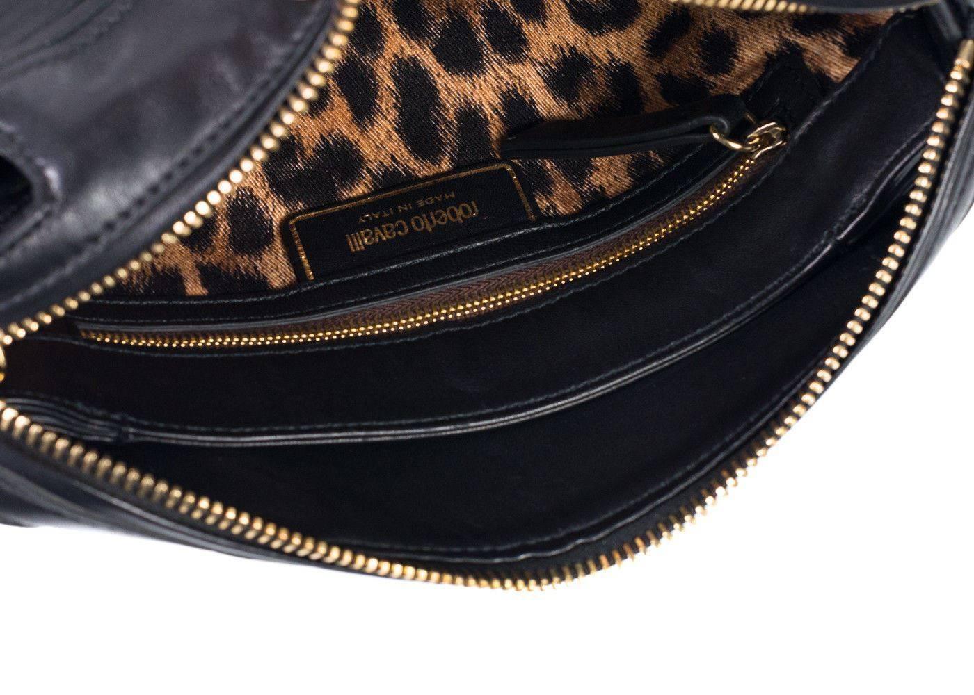 Roberto Cavalli Women's Black Leather Woven Shoulder Bag For Sale 1