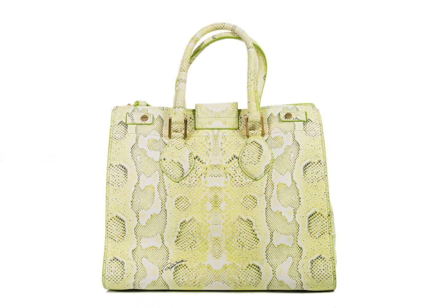 Roberto Cavalli Womens Green Snakeskin Leather Medium Florence Bag In New Condition For Sale In Brooklyn, NY