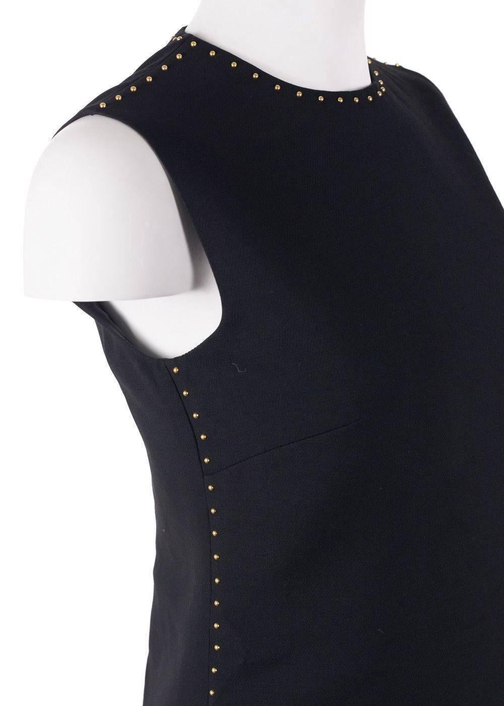 Valentino Womens Black Wool Blend Gold Stud Sleeveless Dress In New Condition In Brooklyn, NY